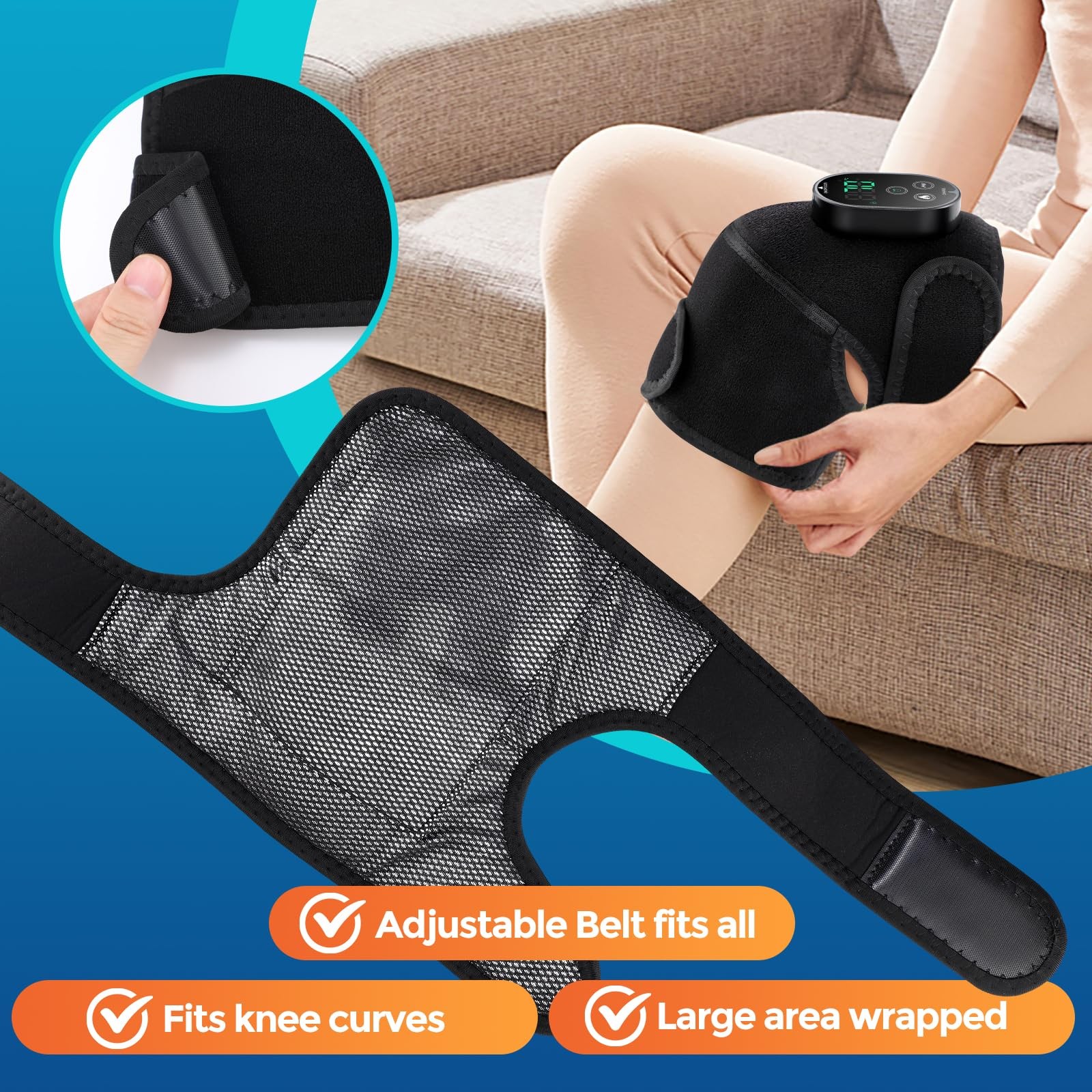 Cordless Heated Knee Massager with Vibration, FSA Eligible, Heated Knee Brace…