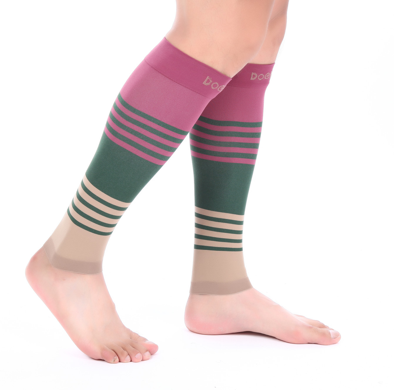 Doc Miller Calf Compression Sleeve 1 Pair 20-30mmHg Varicose Veins MARN/GRN/TAN