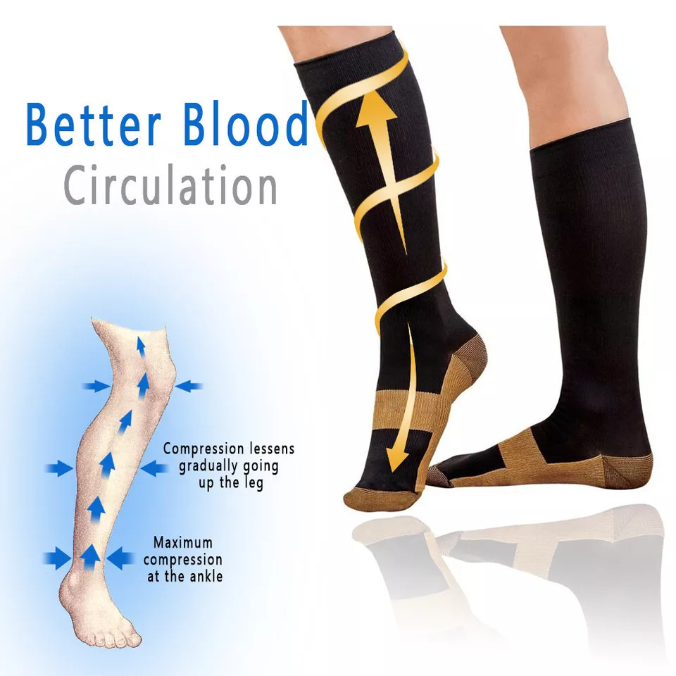 Copper Compression Socks 20-30mmHg Graduated Support Mens Womens S-XXL For Sport