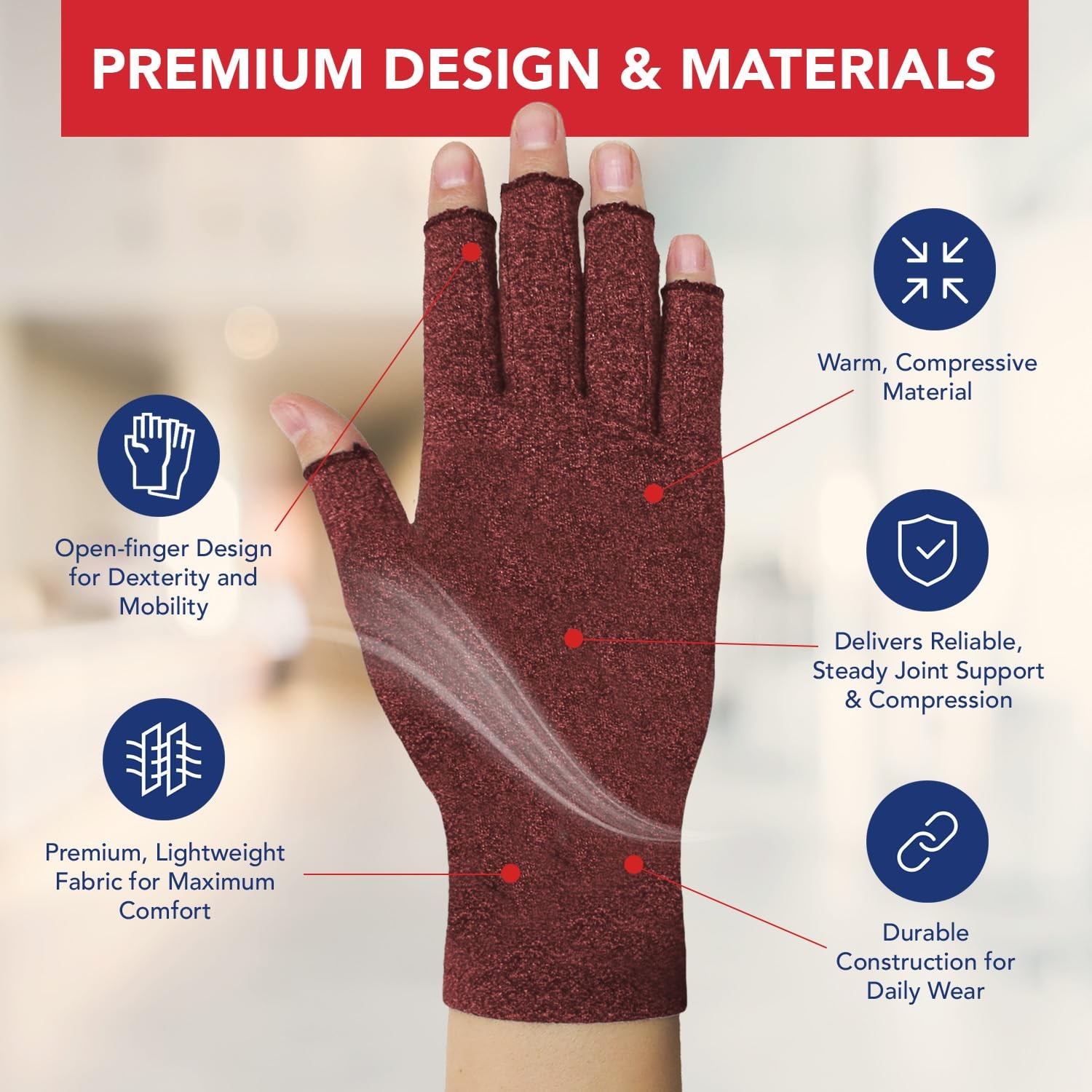 Dr. Arthritis Compression Gloves Medium Maroon