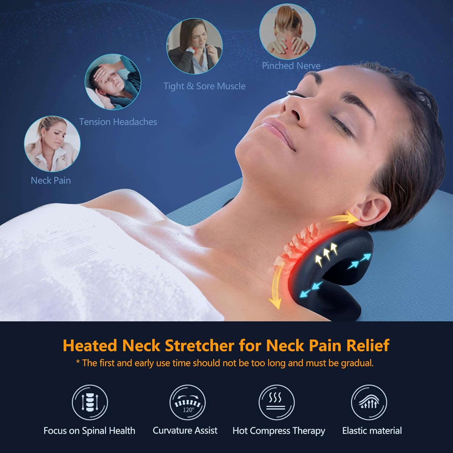 Neck Stretcher for Neck Pain Relief, Heated Cervical Traction Device Pillow w…