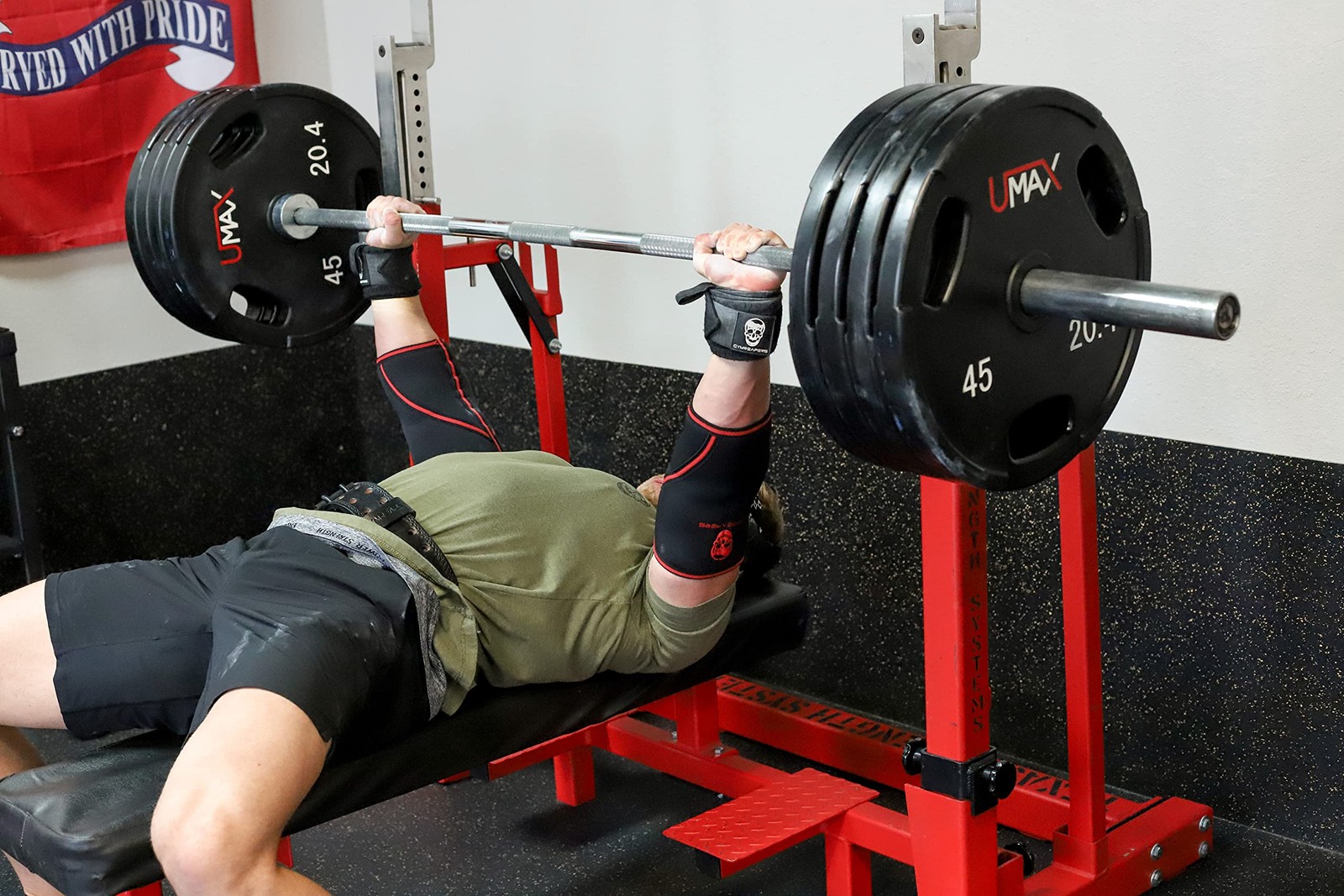 Gymreapers Elbow Sleeves for Weightlifting Powerlifting X-Large, Black/Red