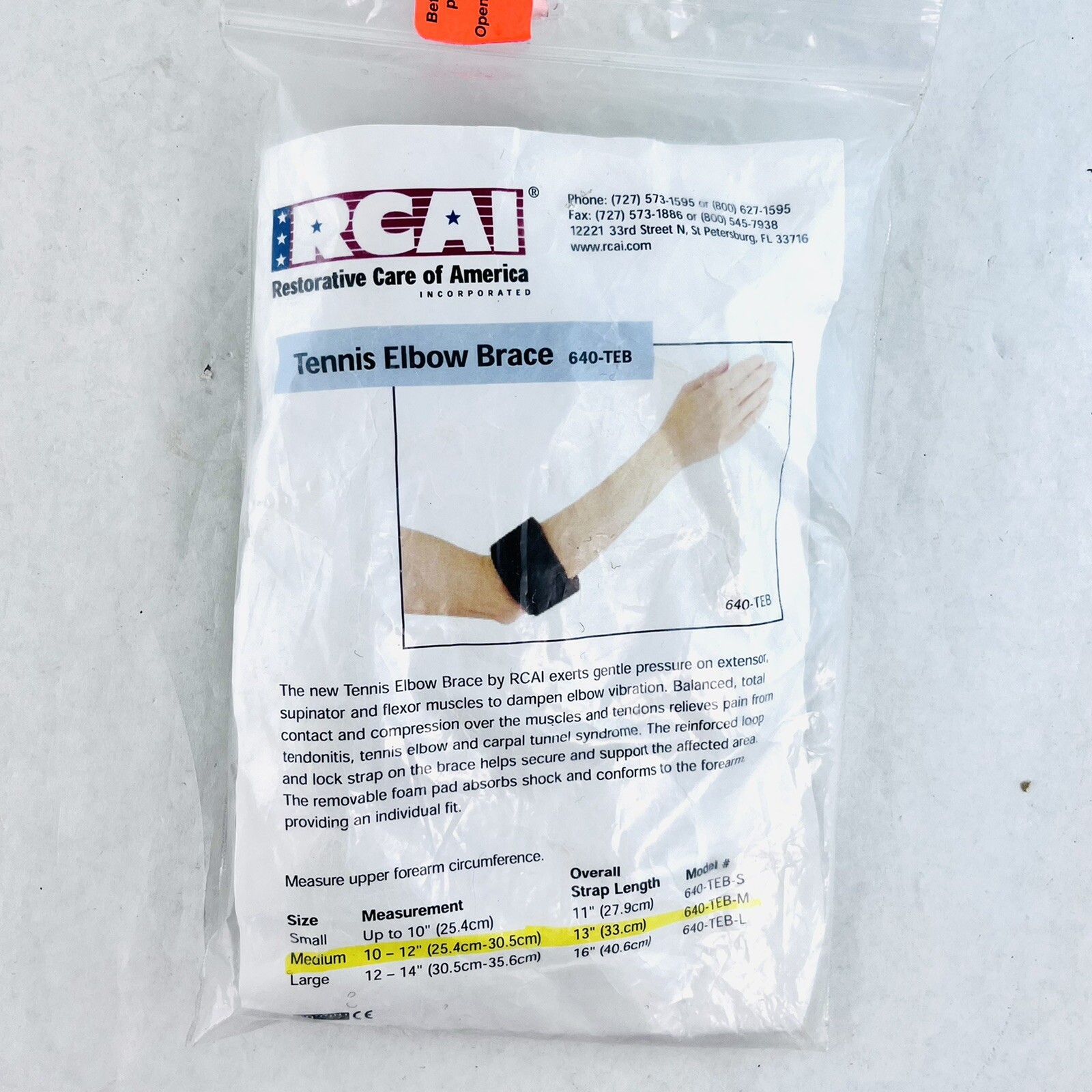 RCAI Tennis Elbow Brace 640-TEB, Medium 10″-12″ Black