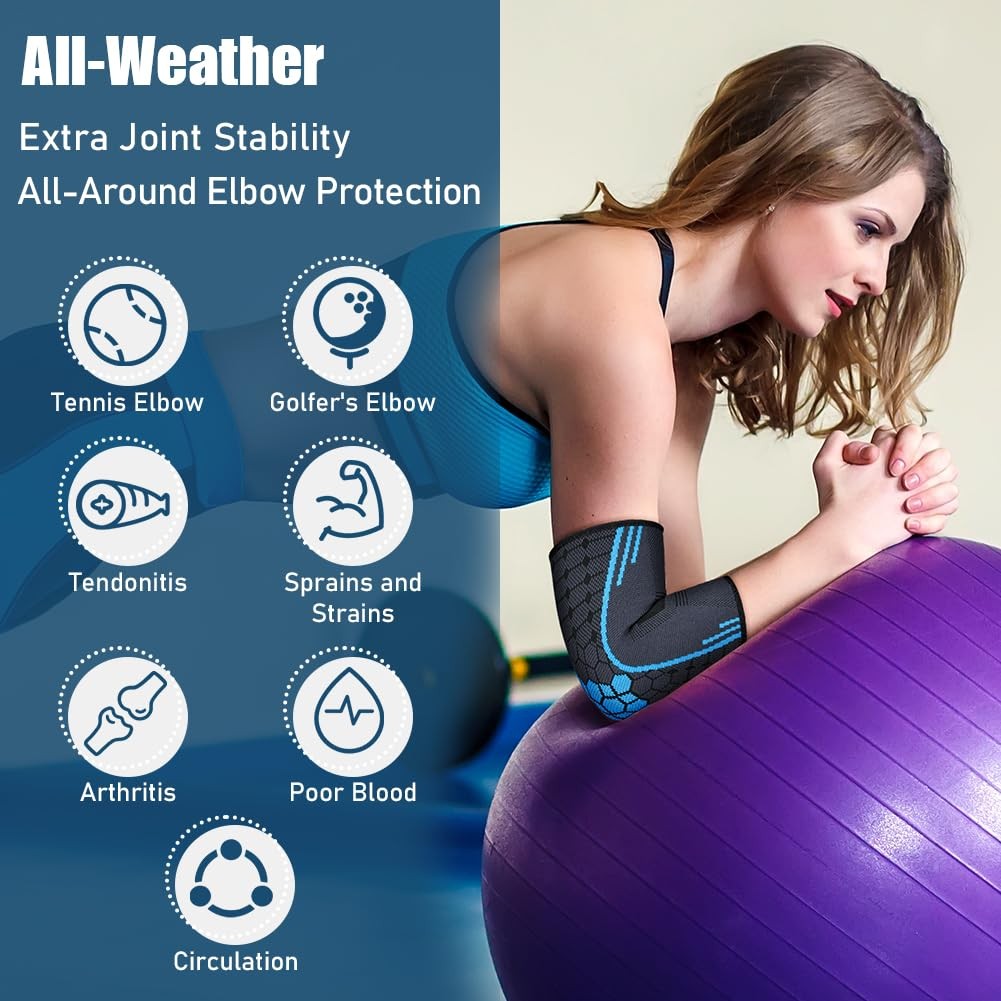 2 Pack Elbow Brace Compression Sleeve Wrap Pads for Tendonitis Arthritis, L