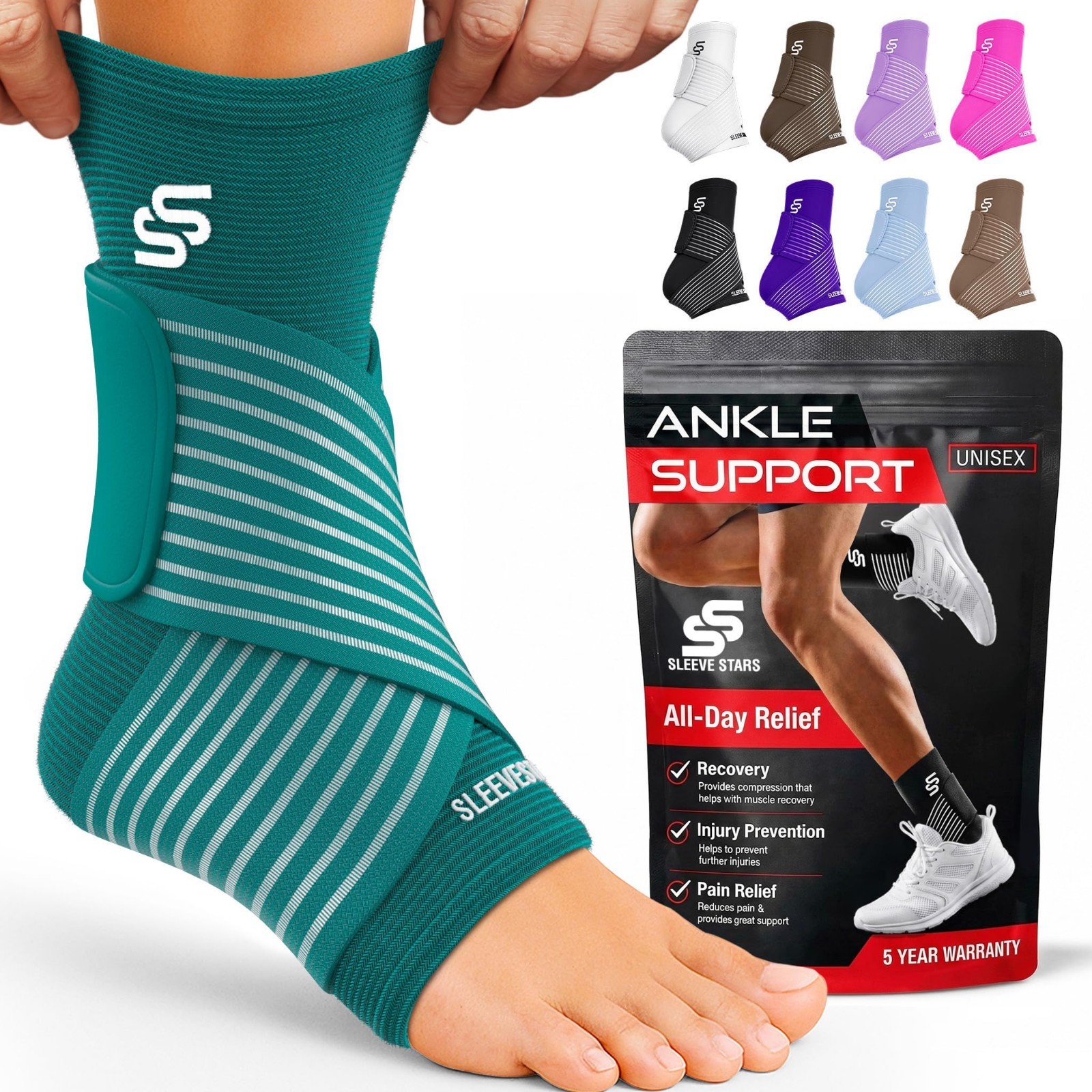 Ankle Brace Compression Sleeve for Sprains & Plantar Fasciitis Relief – Adjustab