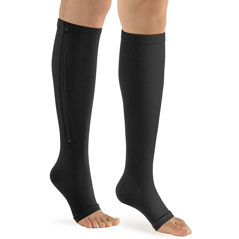 Zipper Compression Socks Stockings Women Men Knee High Socks 20-30 mmHG Open