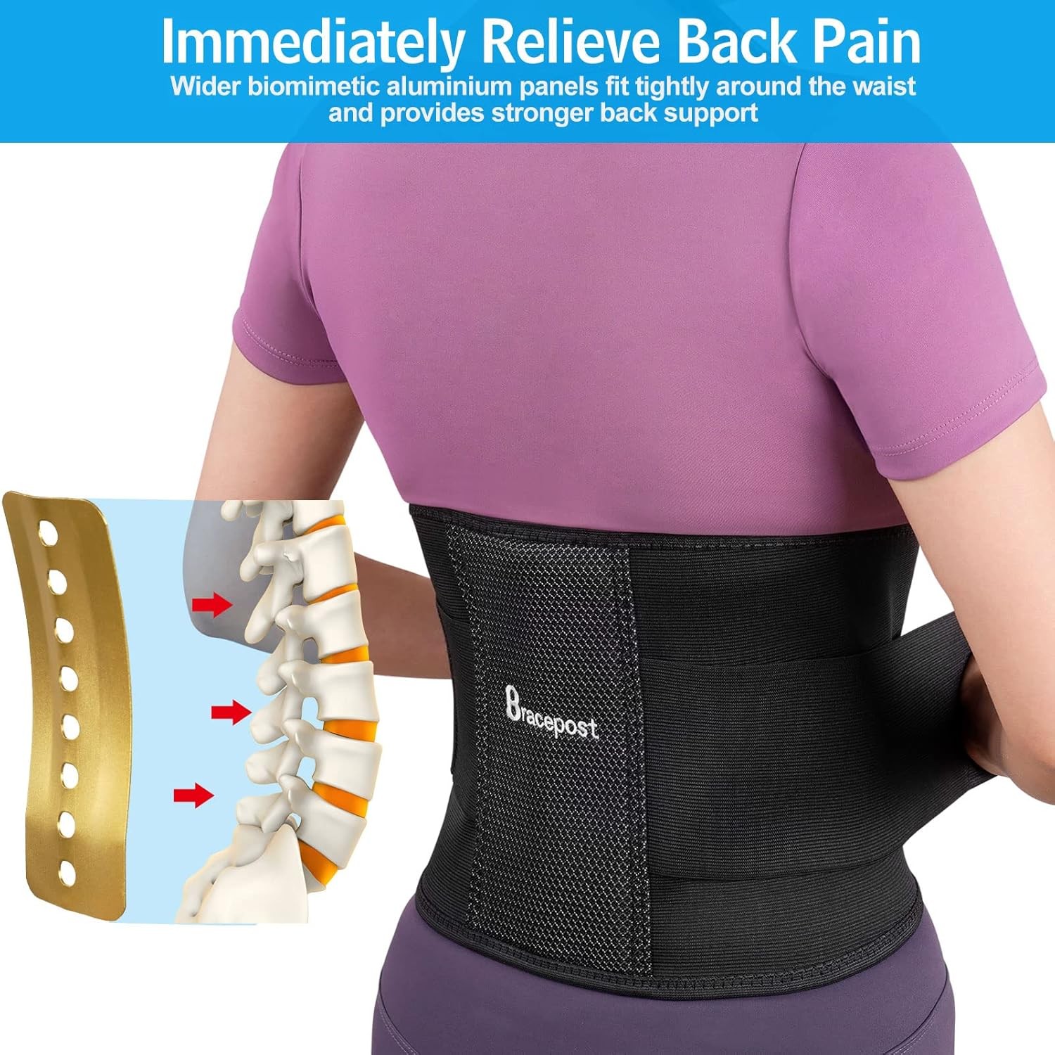 BRACEPOST Medium-Duty Lower Back Brace for Men & Women Small (26″-35″ Waist) NEW