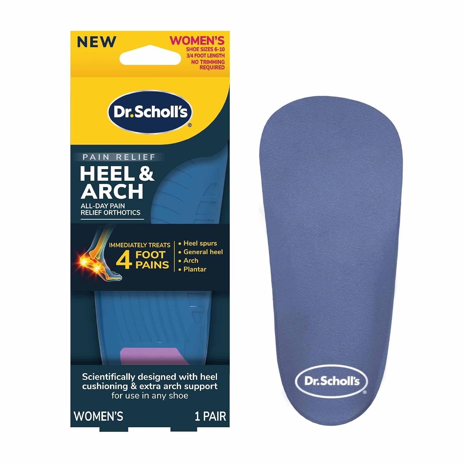 Orthotic Insoles for Women’s 6-10 Shoe Size, 3/4 Length, Pain Relief Orthotics