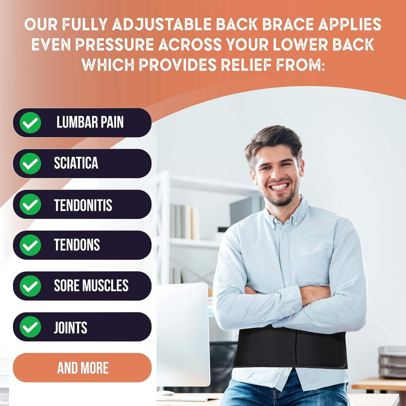 Adjustable Back Brace Lumbar Support Lower Back Pain Sciatica Belt Copper Joe