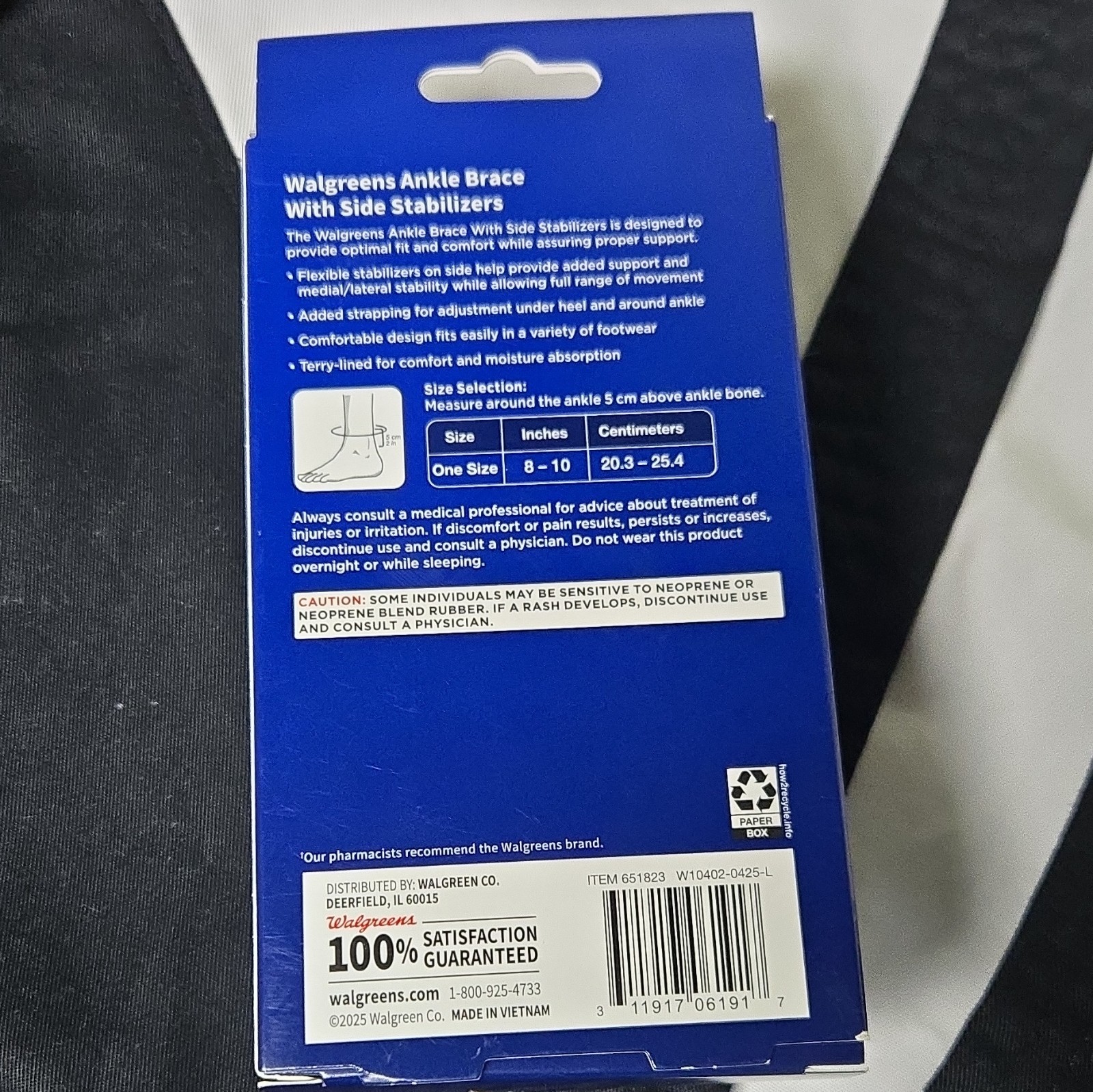 Walgreens Adjustable Ankle Brace Black One Size Antimicrobial Side Stabilizers