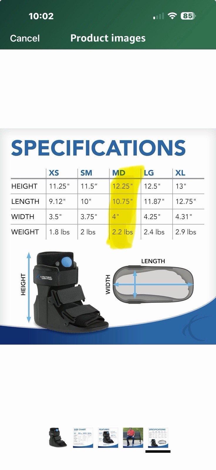 United Ortho USA14115 Short Air Cam Walker Fracture Boot, Medium, Black