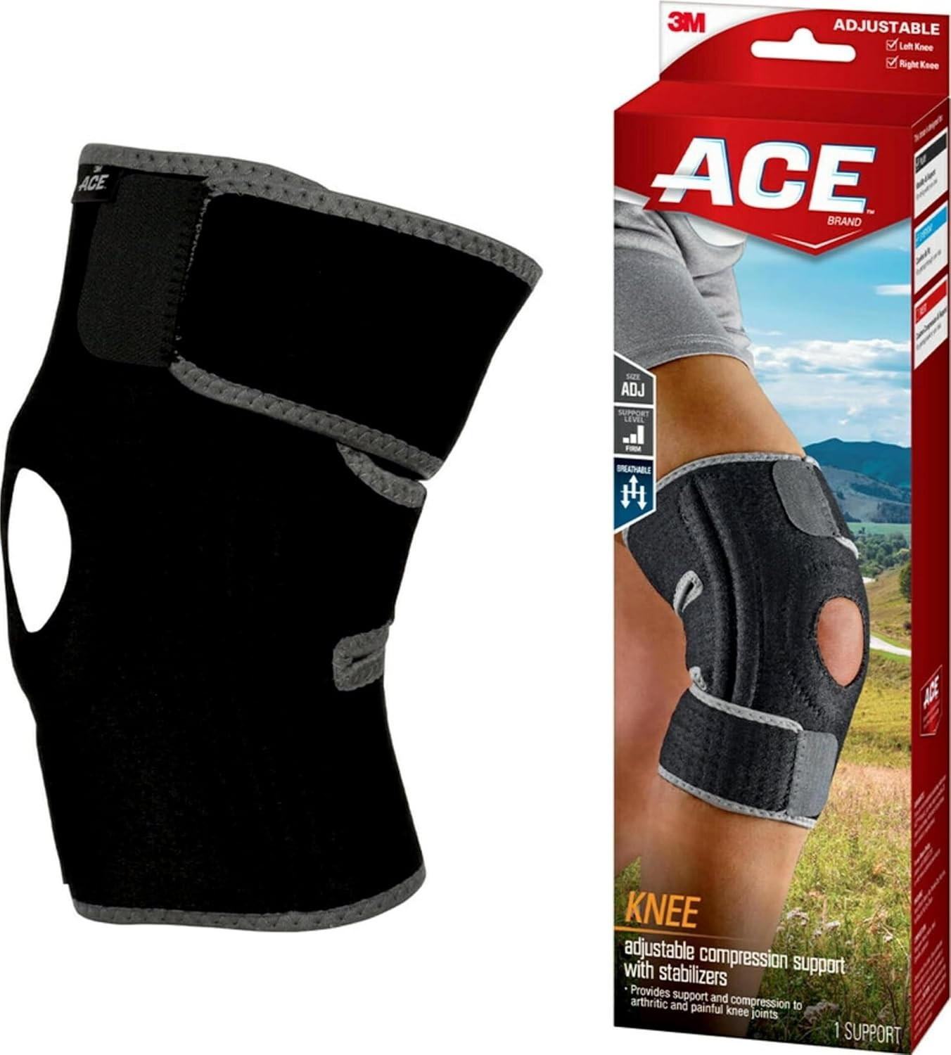 ACE Brand Adjustable Knee Brace with Side Stabilizers Provides Support & Compres