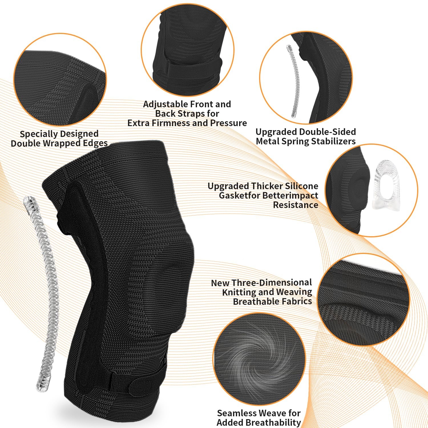 ZJMQJ Knee Brace for Women and Men, Sleeve with Patella Pad Large, Black