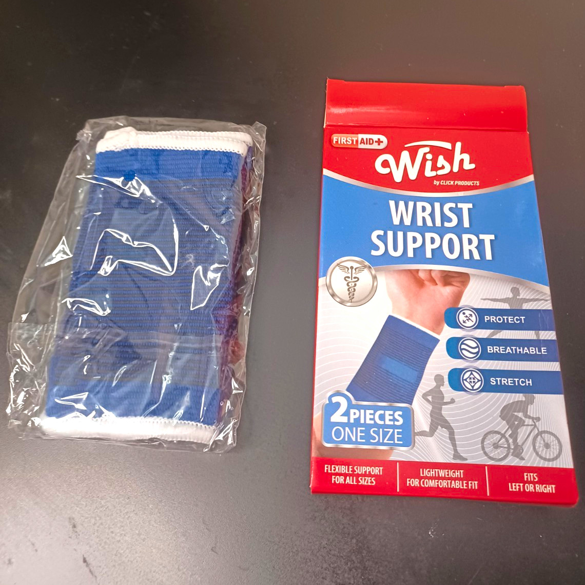 Wish Wrist Support Brace Compression Stabilization Breathable One Size Blue 2pc