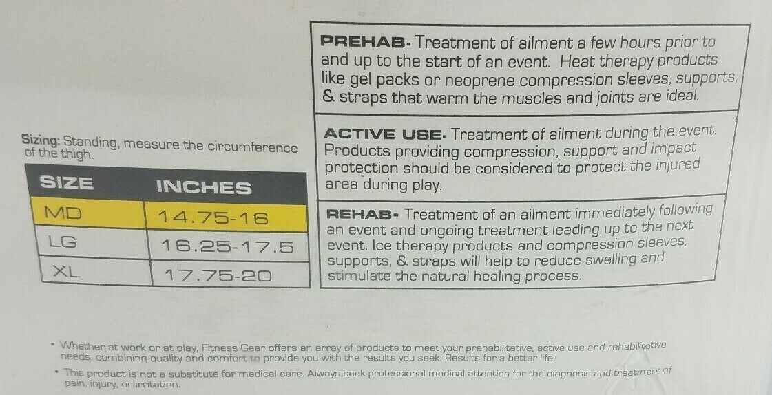 NIP Fitness Gear fitted Thigh and Groin Sleeve compression brace size Medium