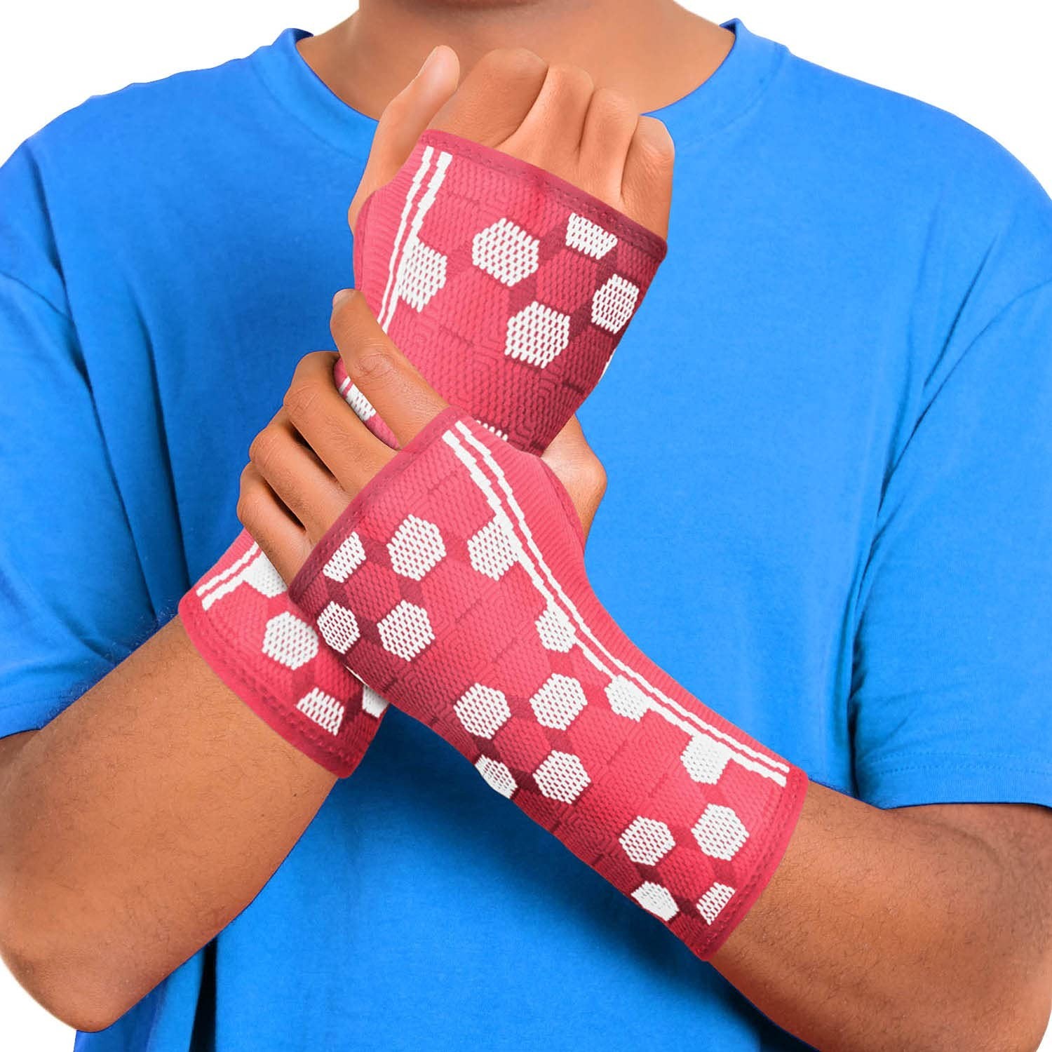Lightweight Flamingo Pink Compression Sleeves – Wrist Pain Relief Pair, Medium