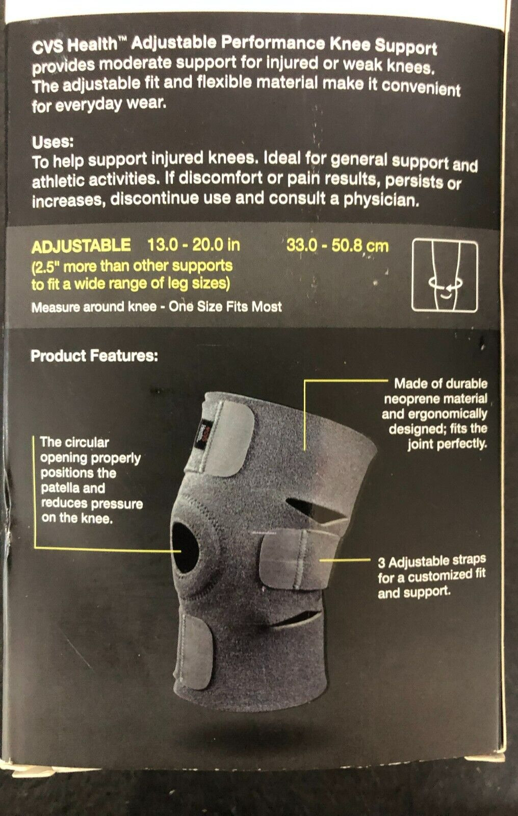 CVS Adjustable Performance Support Knee Sleeve Brace Moderate Support OSFM