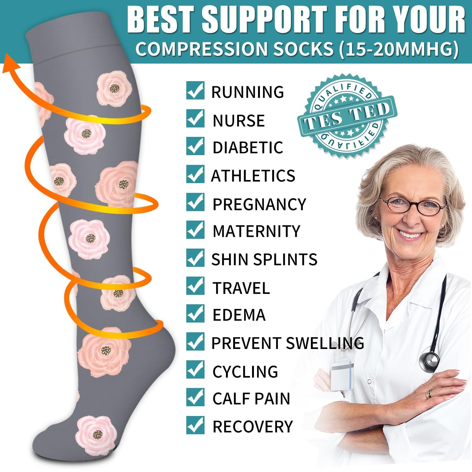 Laite Hebe Compression Socks for Women & Men Circulation(6 pairs)-Graduated S…