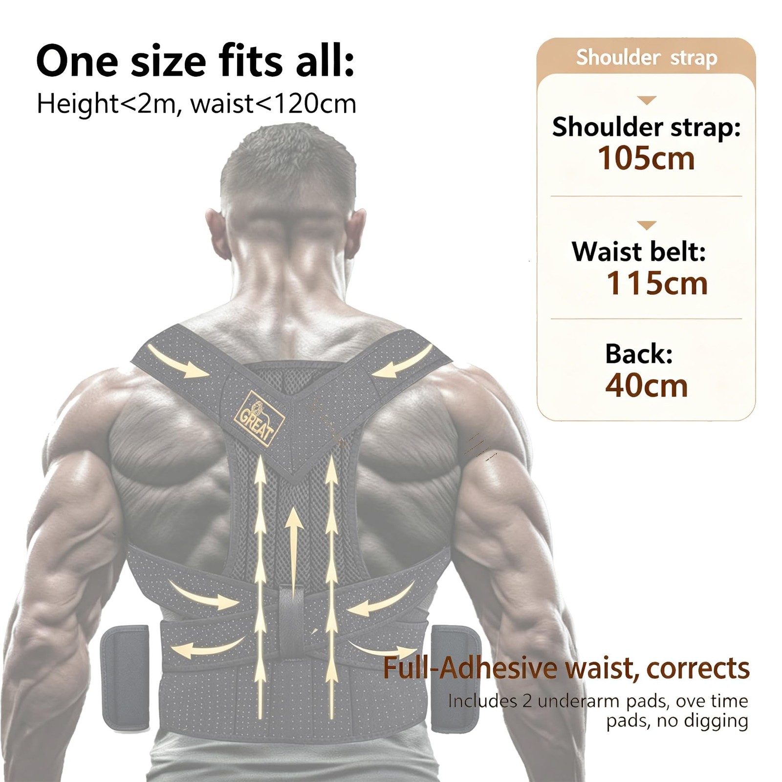 LifeLove Adjustable Posture Support Brace for Upper Back & Shoulders, Fits He…