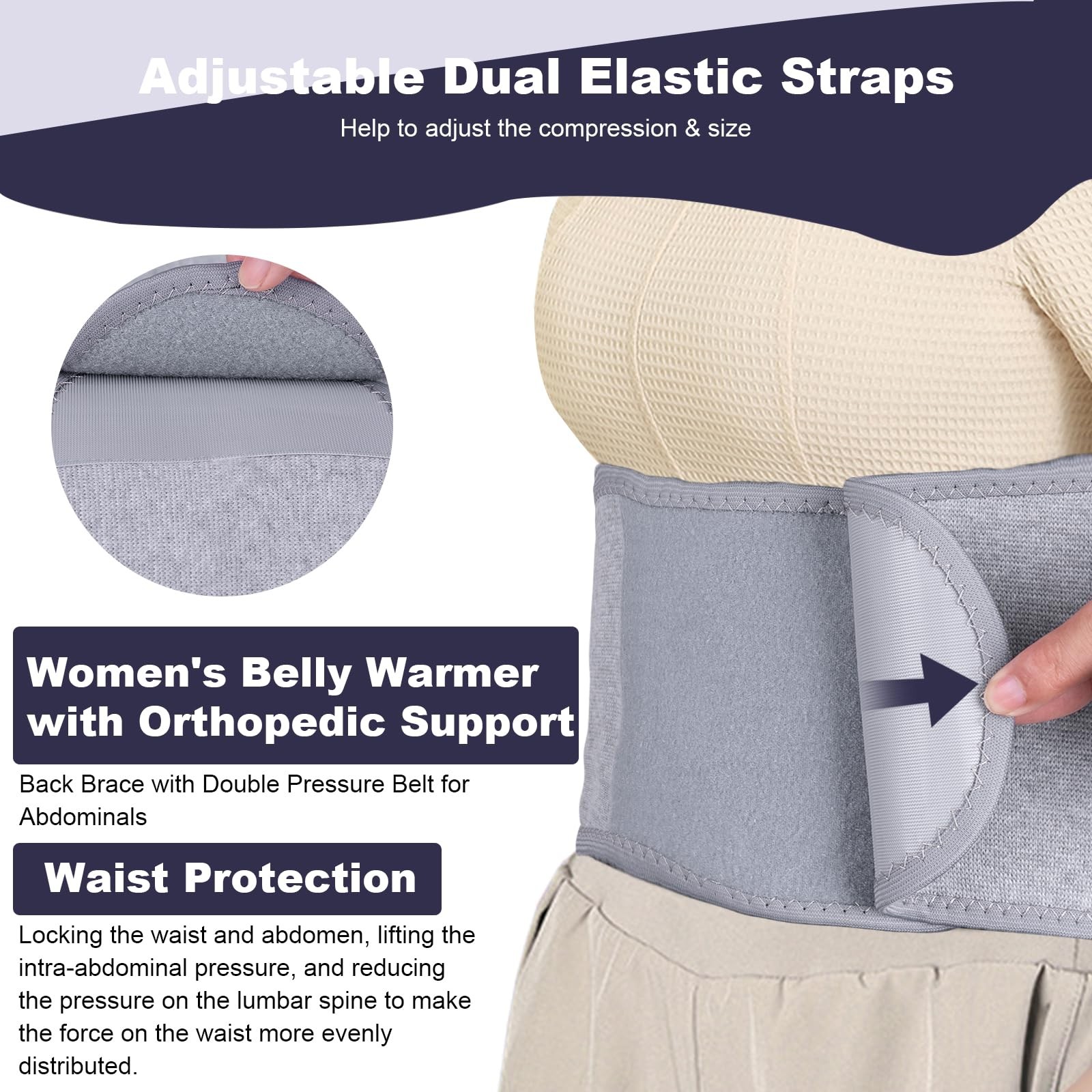 Wool Waist Warmer, Elastic Lumbar with Adjustable Hook-and-Loop Fastener for …