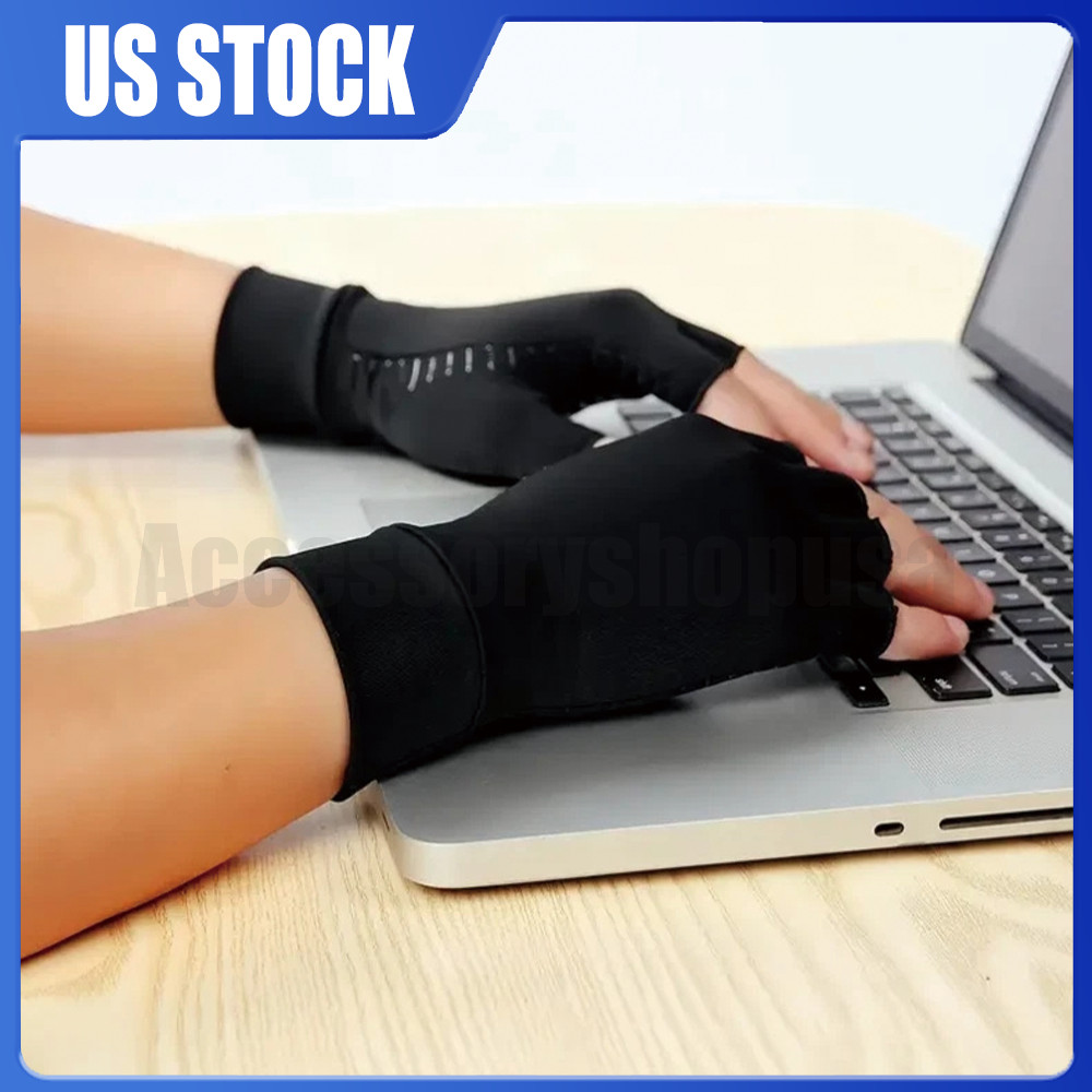 New Black Copper Arthritis Compression Glove Hand Support Pain Relief Joint Self