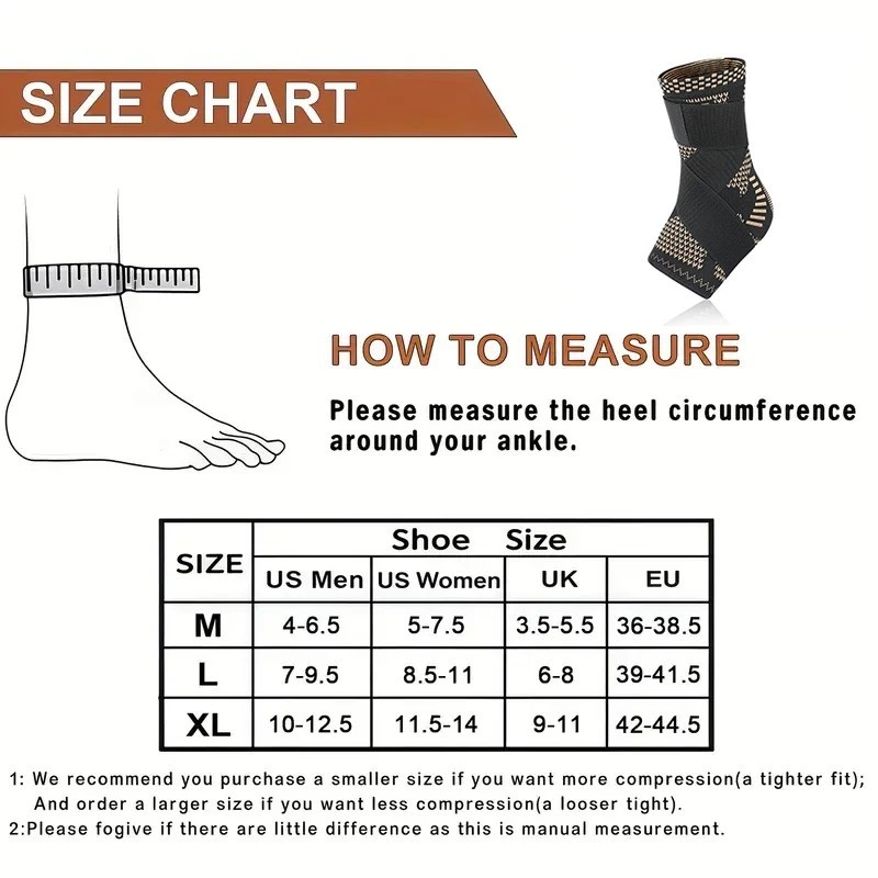 1Pcs Adjustable Copper Infused Ankle Support Compression Sleeve for Sports