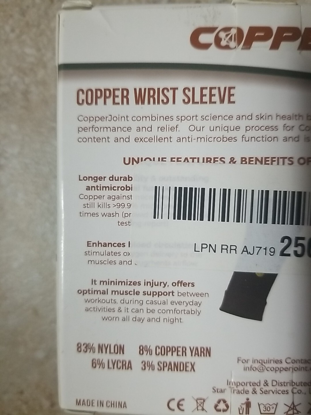 CopperJoint Wrist Sleeve Compression Garment Unisex Black 1 PC (Left, Large)
