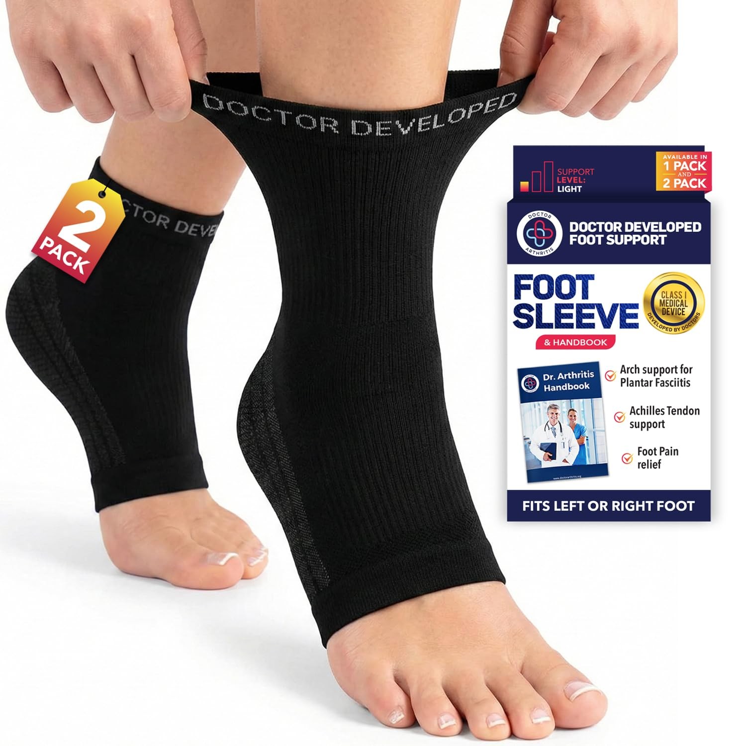 Dr. Arthritis Ankle Brace, Lightweight Foot Sleeve for X-Large, Black