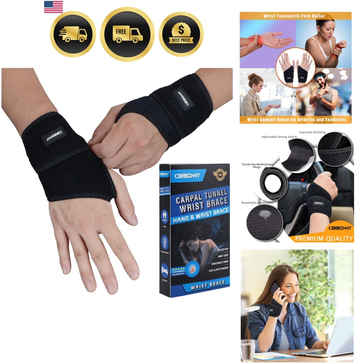 Carpal Tunnel Wrist Brace,2Pack Wrist Support Brace Adjustable Wrist Strap Re…