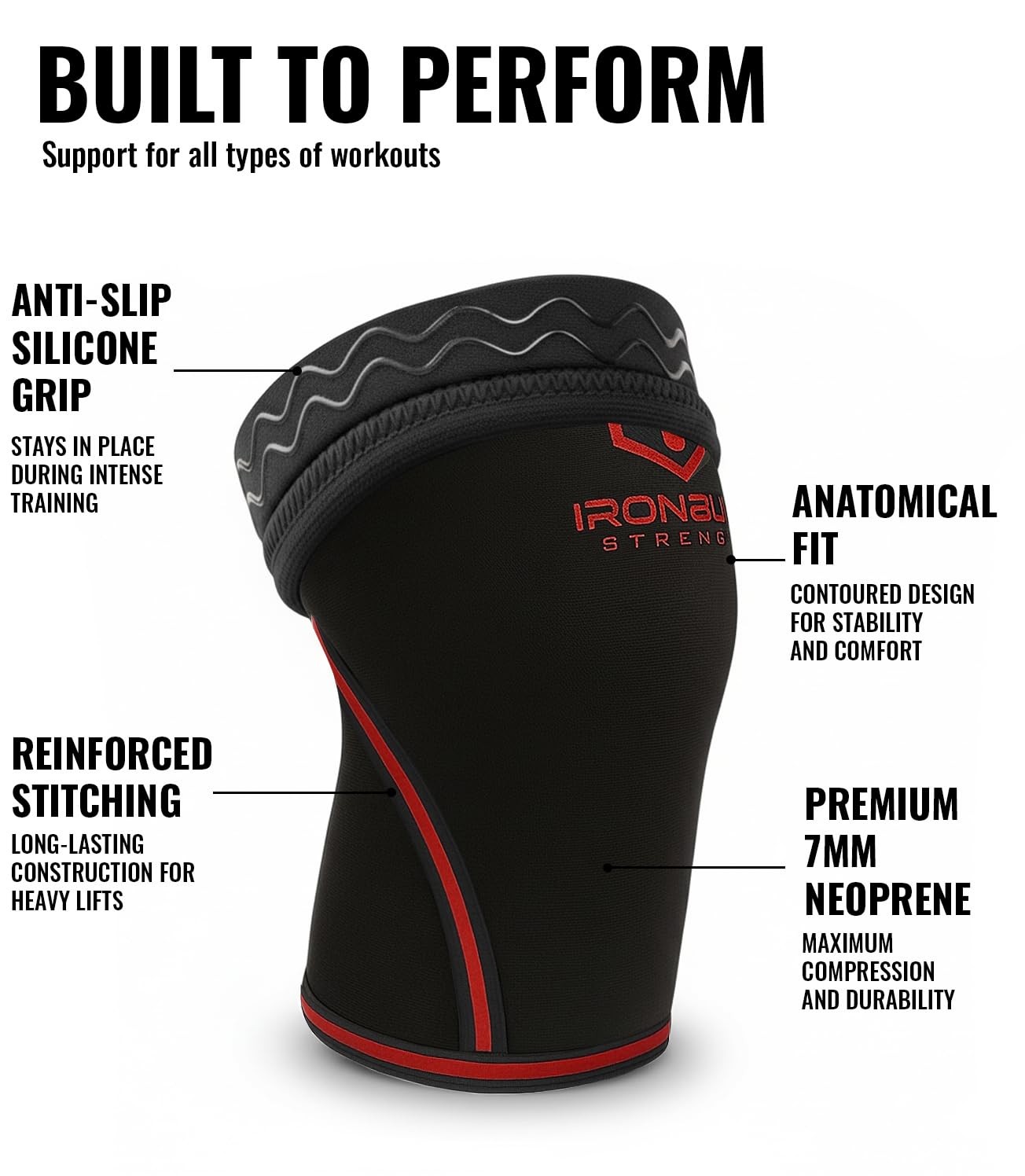 Iron Bull Strength Knee Sleeves 7mm 1 Pair – Compression Brace Knee Sleeve