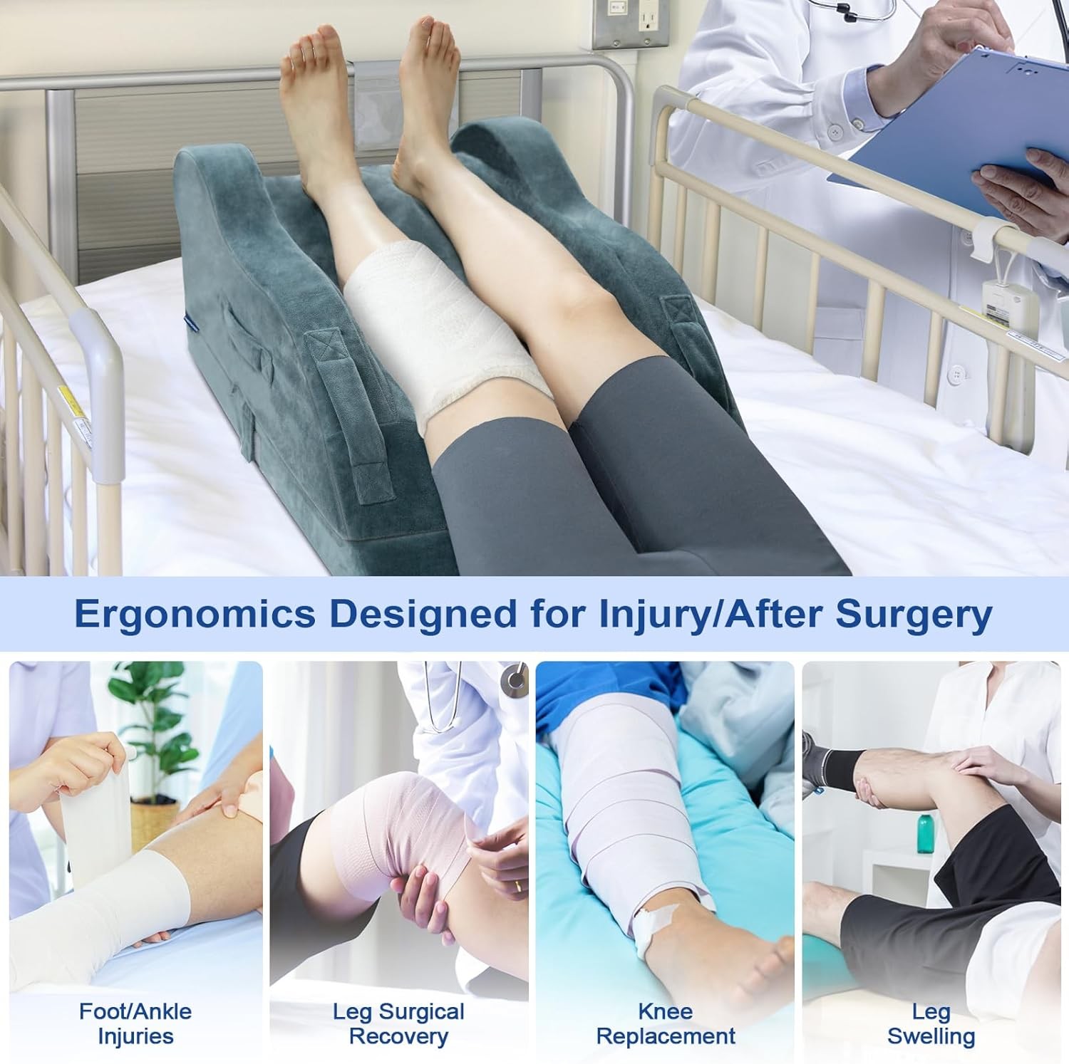 Adjustable Leg Elevation Pillows for after Surgery w/ Ergonomic Curve,Memory Foa