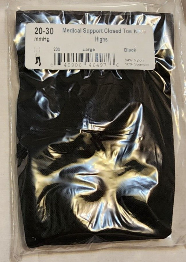 Ames Walker Medical Support Closed Toe Knee Highs -Large – Black 20-30mmHg