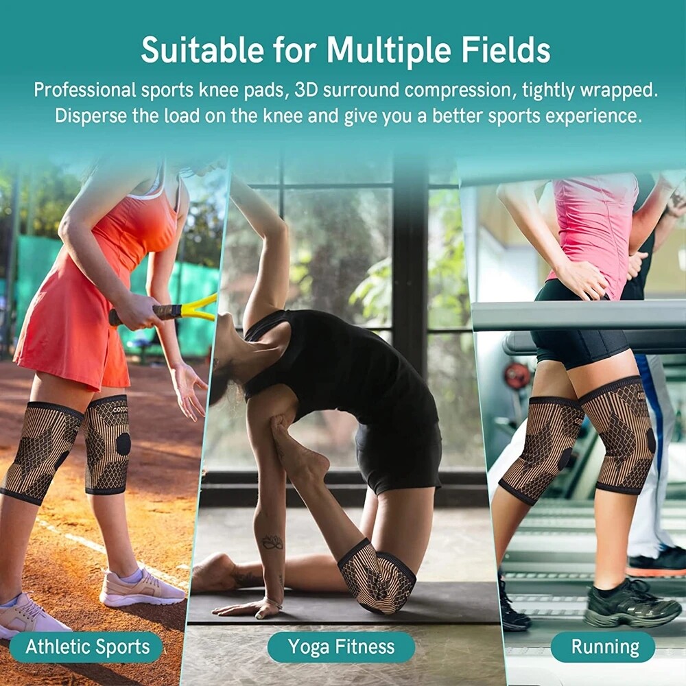 Copper Infused Knee Support Sleeve Compression Sport Brace Arthritis Pain Relief