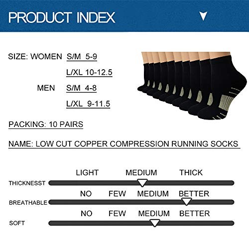 Copper Ankle Compression Socks – Low Cut Arch Small-Medium C01-10 Black