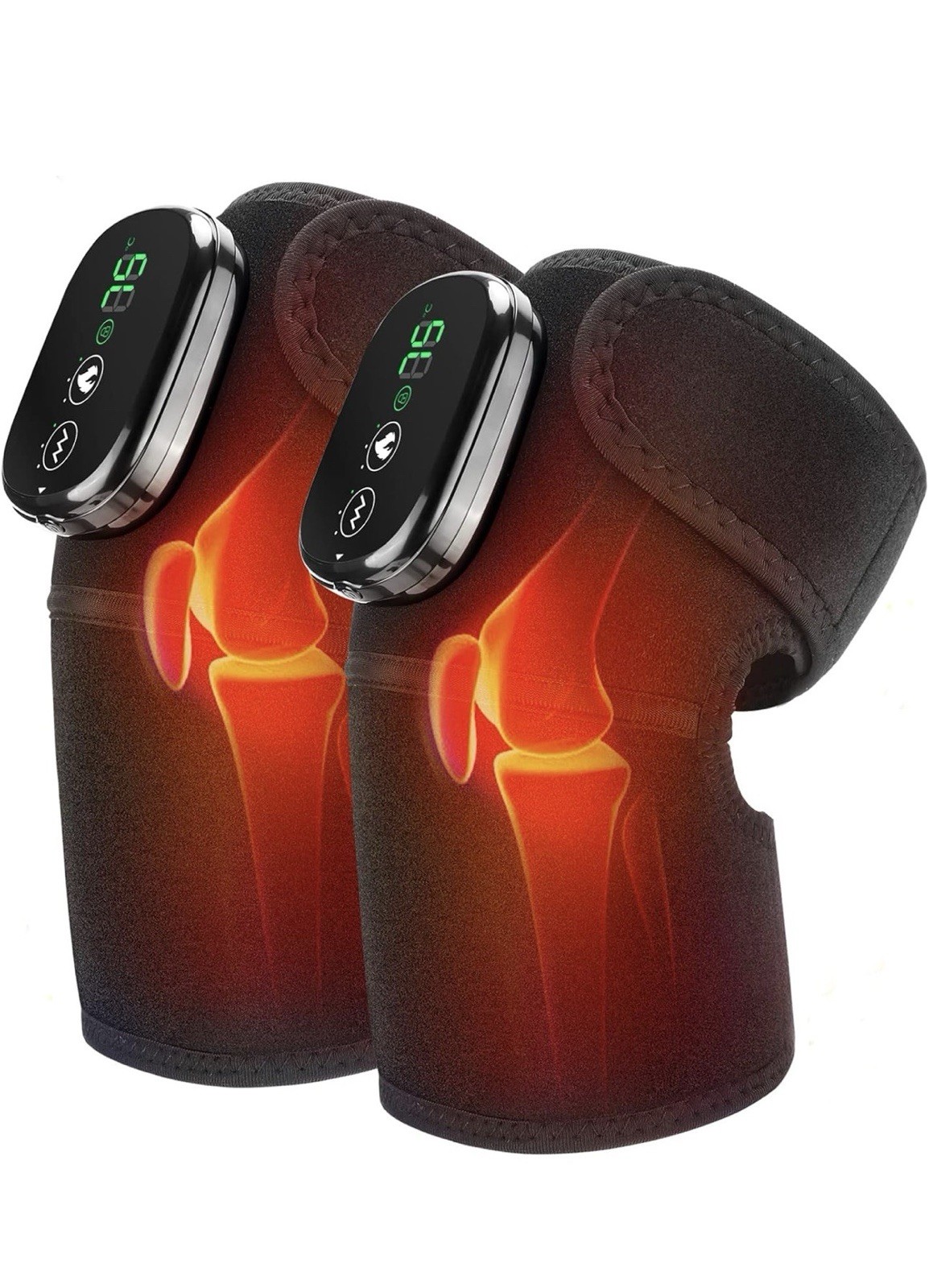 Knee Shoulder Elbow Massager Braces with Heat & VIBRATION-2PK-BLACK NEW