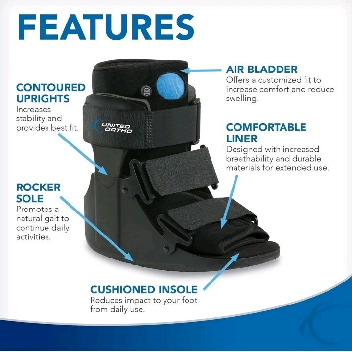 United Ortho USA14111 Short Air Cam Walker Fracture Boot, Black, XS