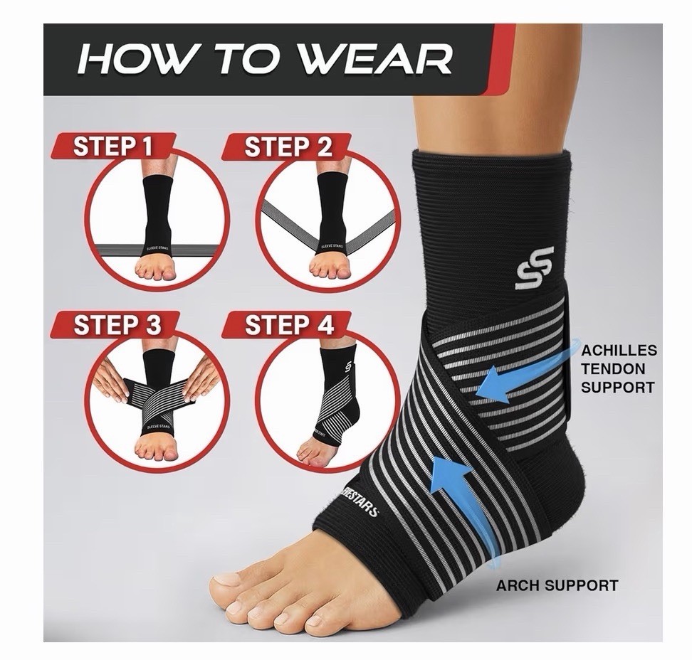 Sleeve Stars Ankle Support Compression Sleeve Brace Black Polyester/Rubber