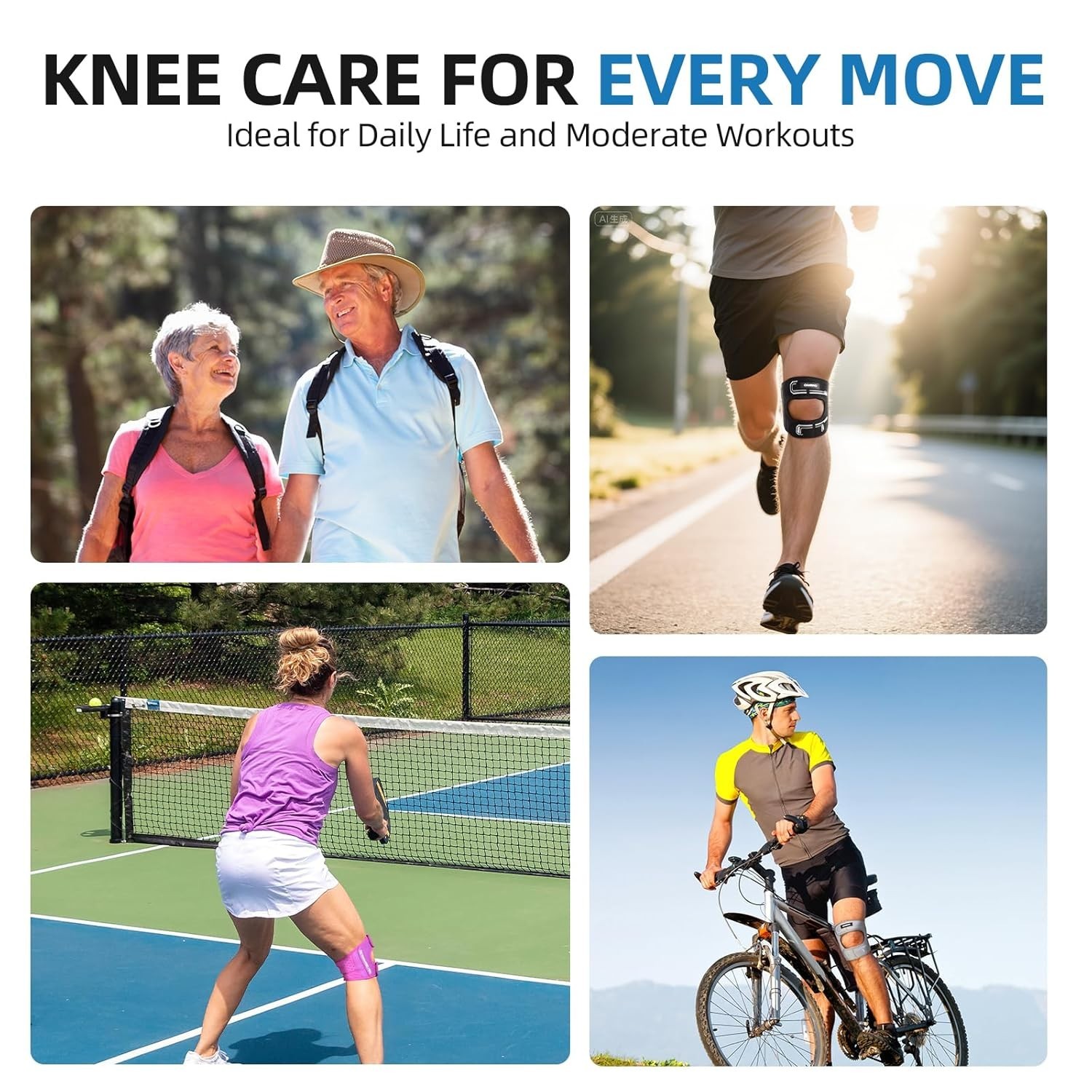 CAMBIVO Patella Tendon Knee Brace Adjustable Gel Pad S/M Black