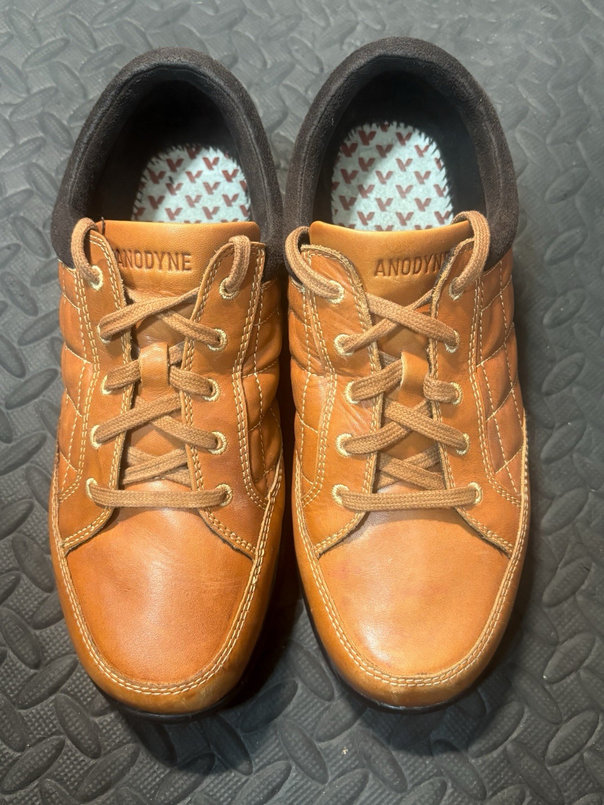 Anodyne Brown Leather Quilted Lace Up Sneakers Casual Round Toe Solid US 8W