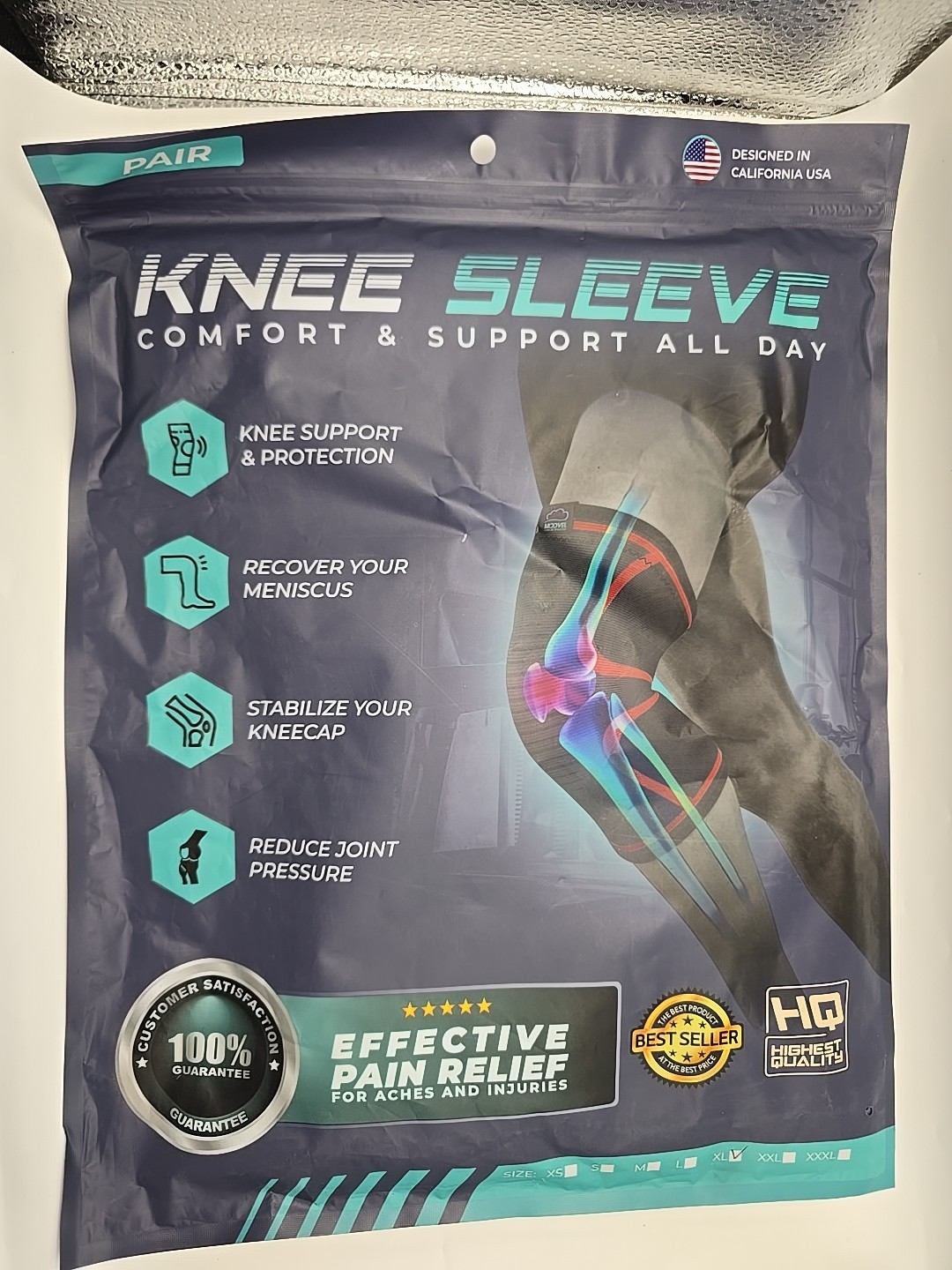 MODVEL MV-605 Knee Compression Sleeve Brace Pair XL Gray Turquoise 2 Pack