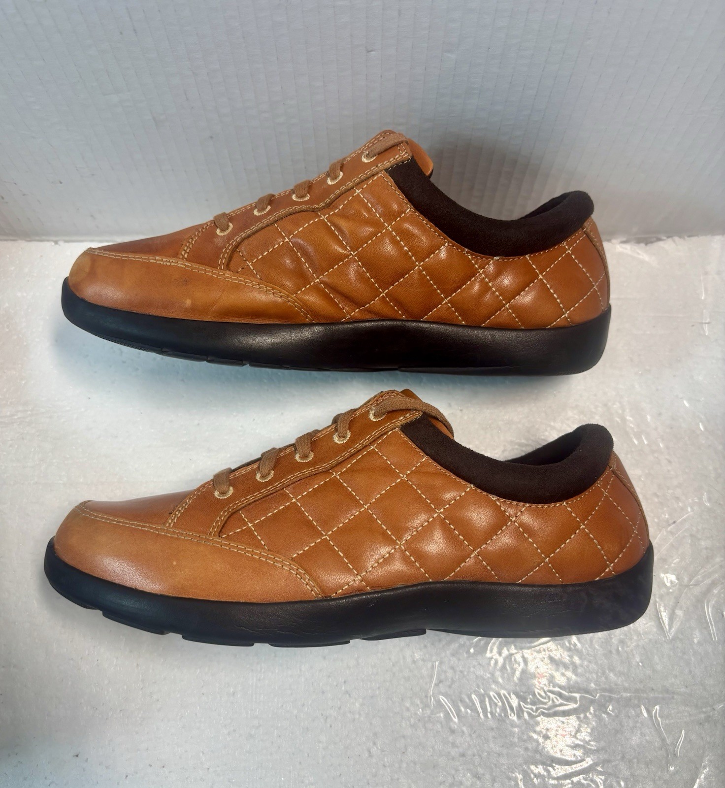 Anodyne Brown Leather Quilted Lace Up Sneakers Casual Round Toe Solid US 8W
