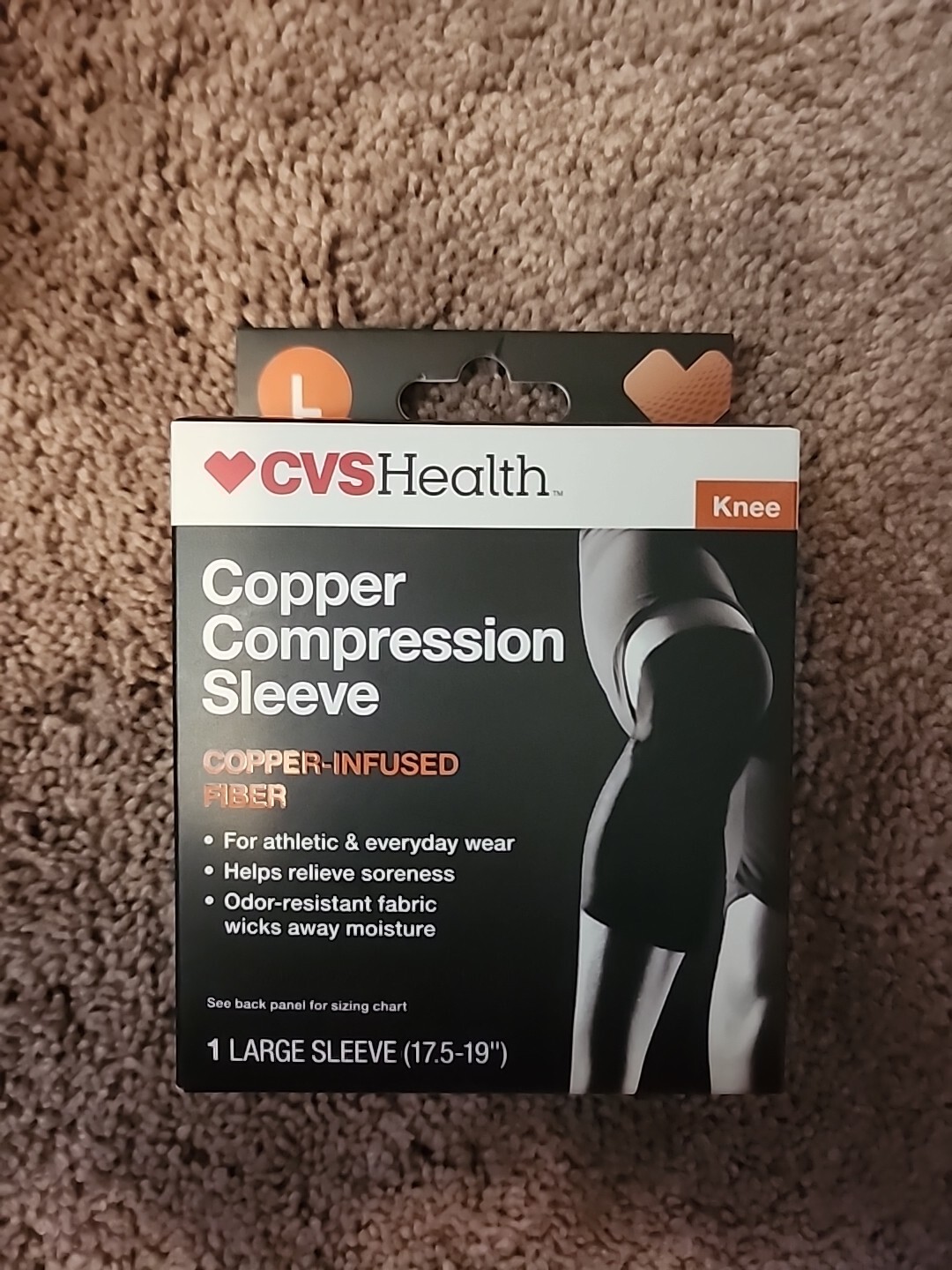 CVS Health Copper Compression Sleeve 88% Copper Fiber Knee – 1 Ct. LARGE Sleeve
