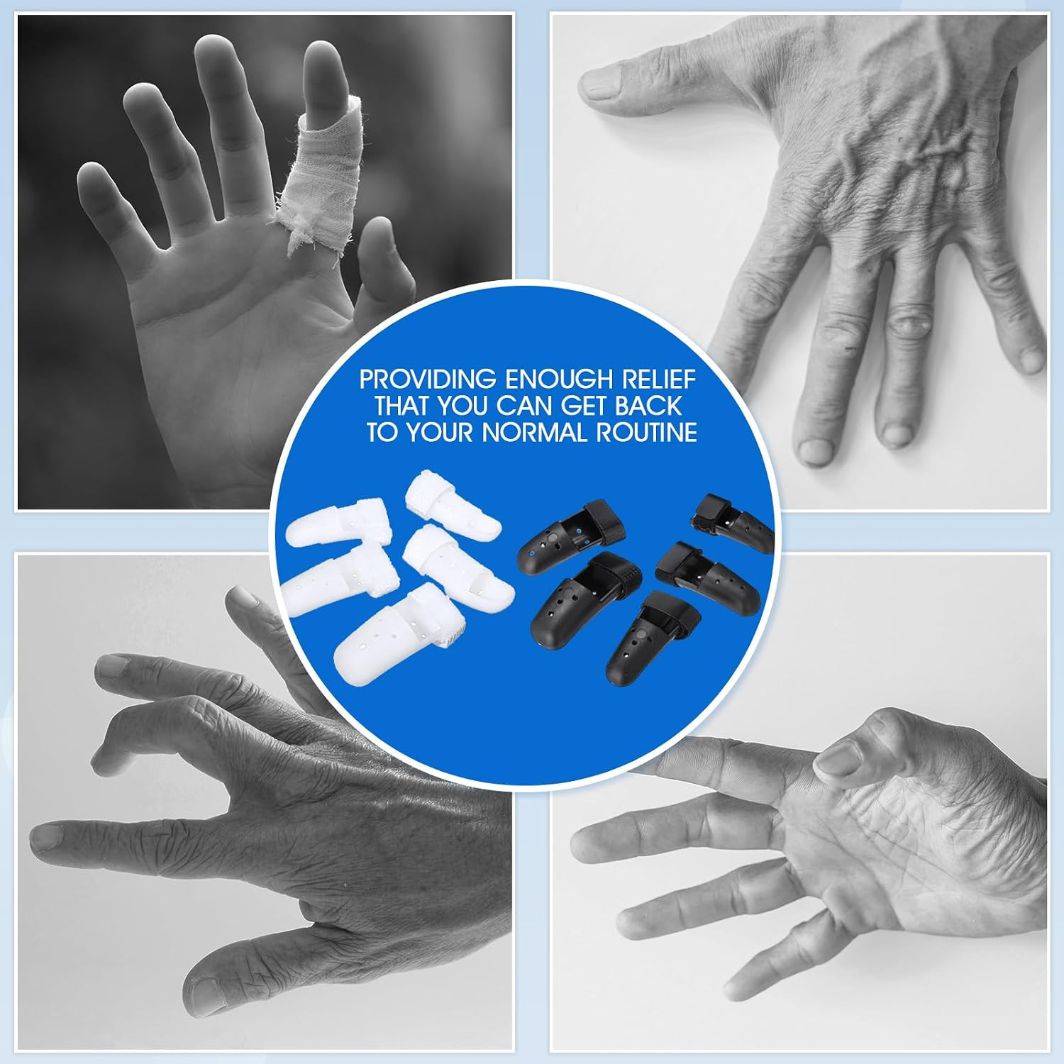 10 Pcs Mallet Finger Splint Thumb Splint 5 Size Finger Support Brace White/Black