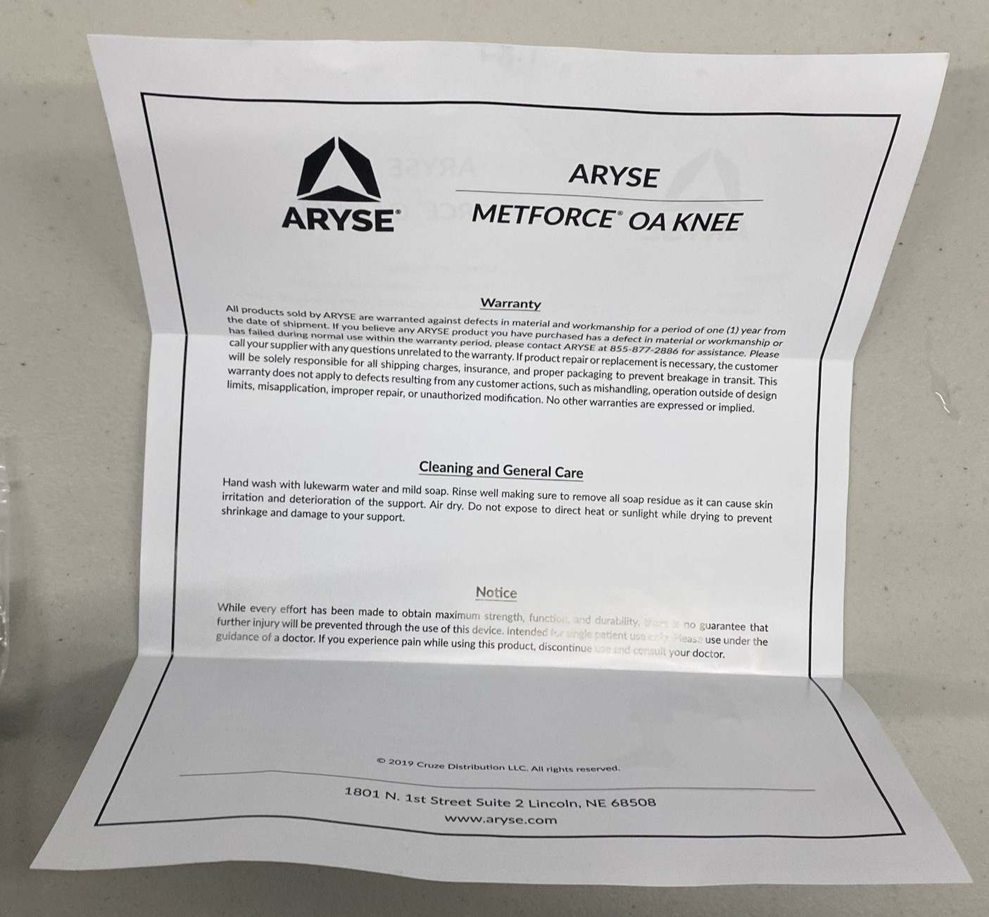 Aryse Metforce OA Knee Right Universal AY-43 Brand NEW