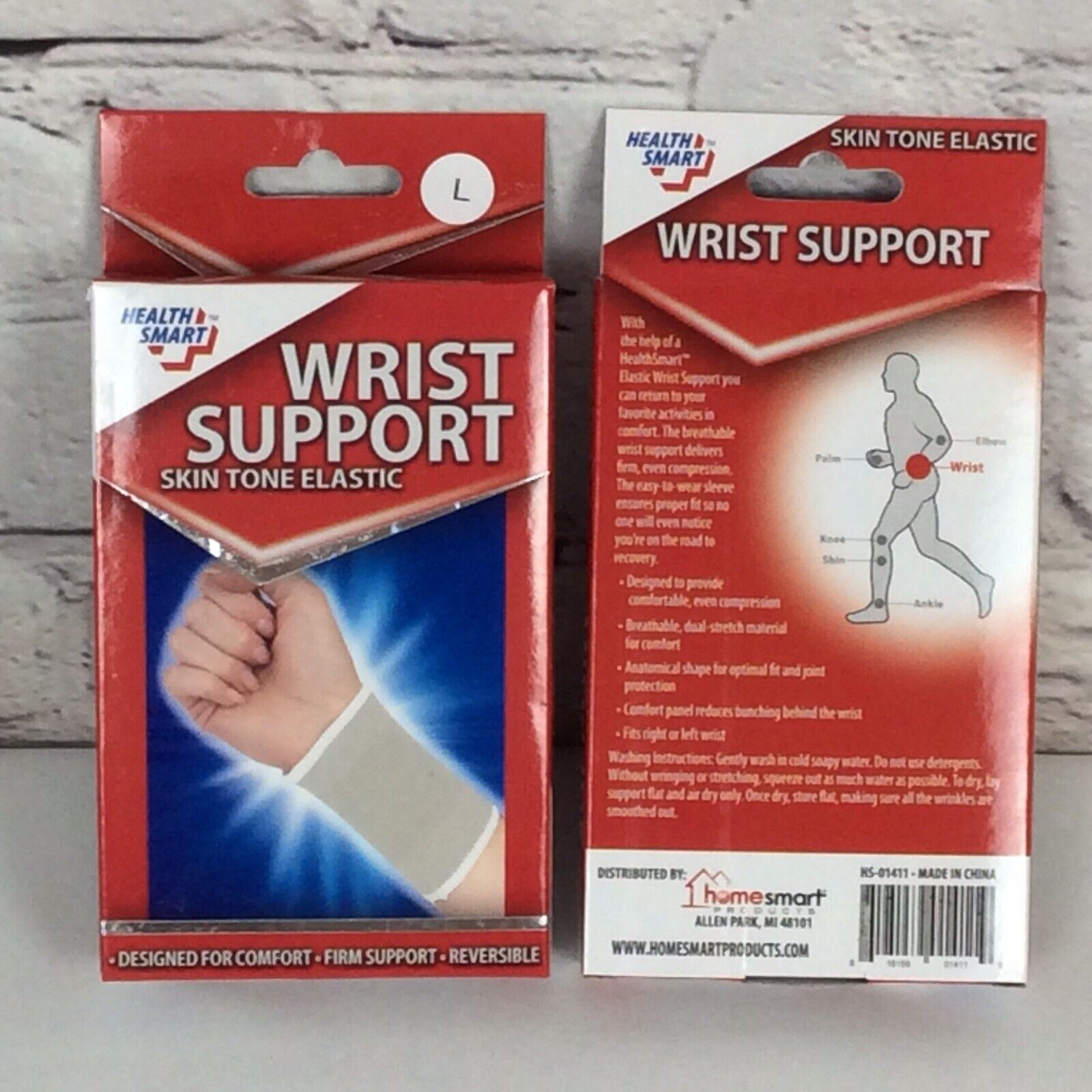 Health Smart Wrist Support Size Large Set Of 2 Skin Tone Elastic Reversible NIP