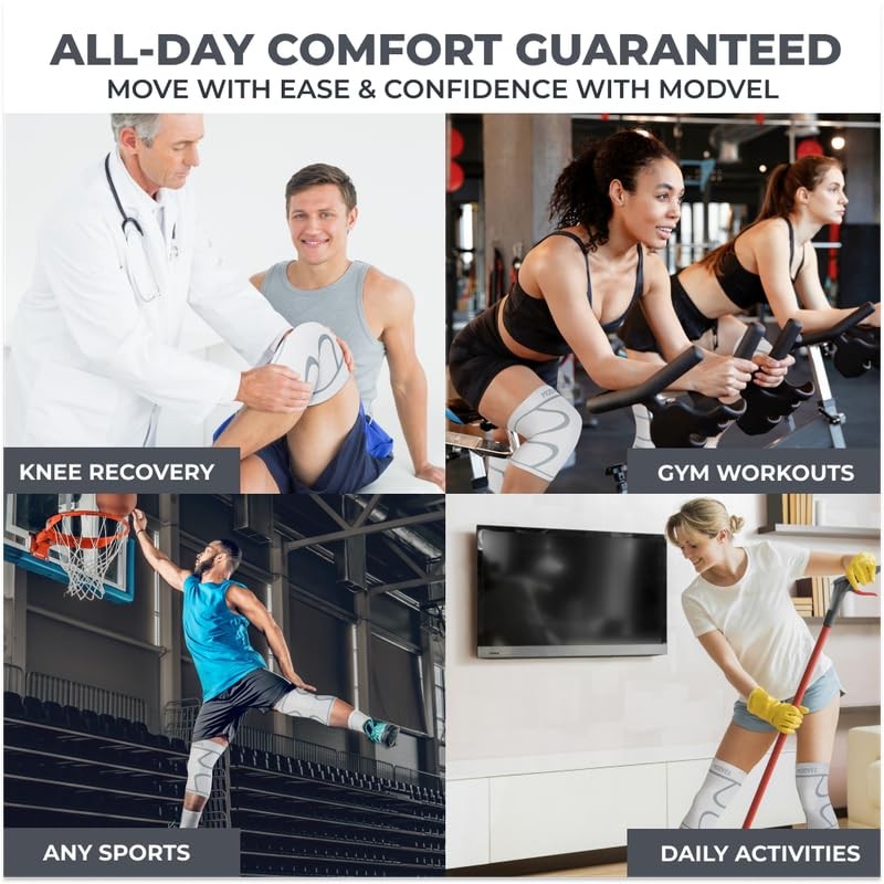 Modvel 2 Pack Knee Brace for Women & Men – Workout Knees Medium, White
