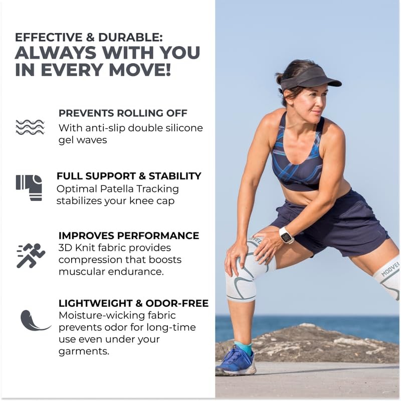 Modvel 2 Pack Knee Brace for Women & Men – Workout Knees Medium, White