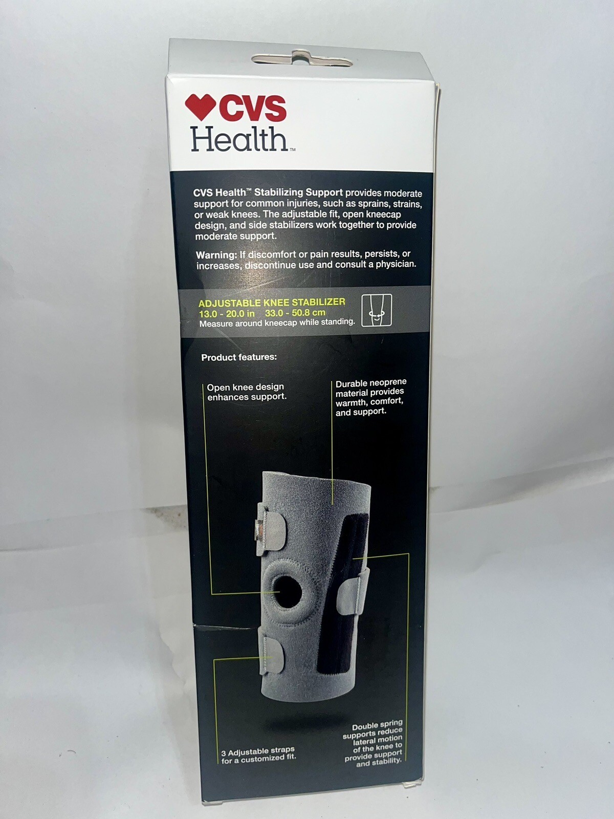 CVS Health Adjustable Stabilizing Knee Support Moderate One Size New in Box
