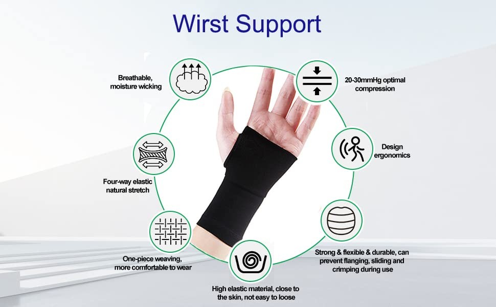 SVDpirit Compression Wrist Sleeves (1pc) for Carpal Tunnel and Large, Black