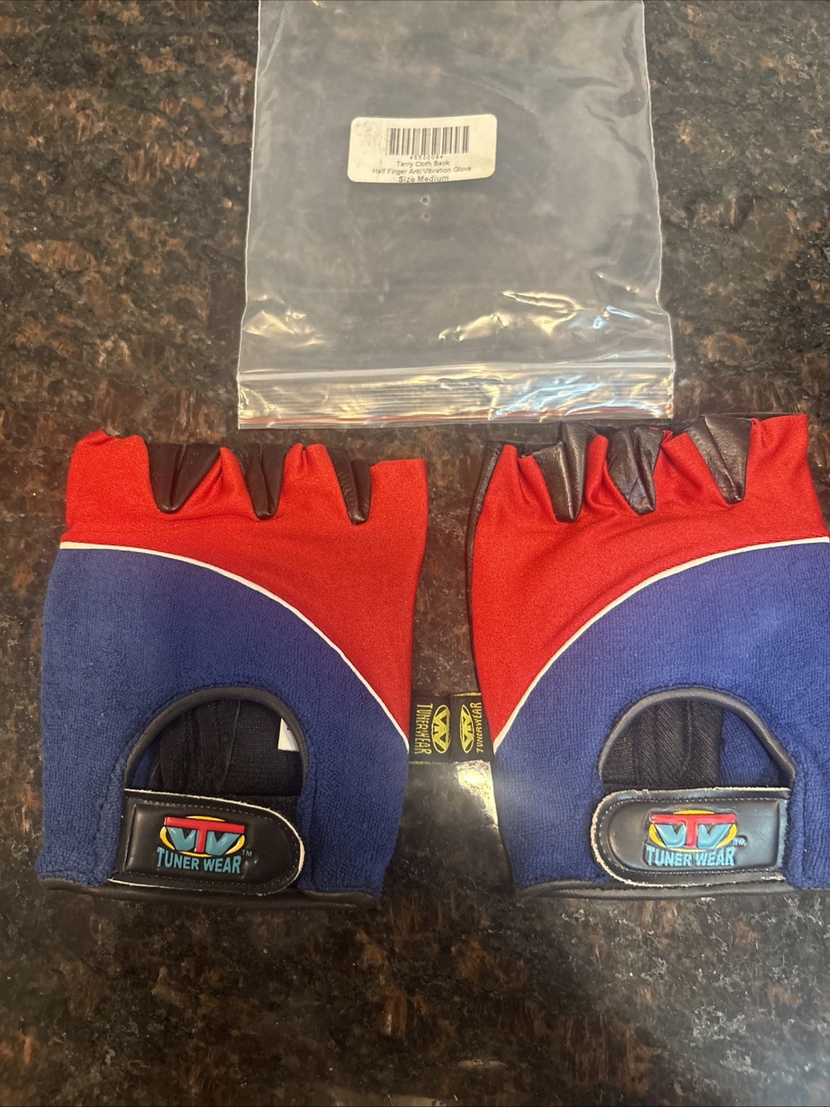 Terry Back Fingerless Anti-Vibe w/Genuine Leather & AV Gel in Palm 2 Pack Medium